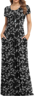 Women's Short Sleeve Loose Plain Maxi Dress with Pockets - Rayon Blend