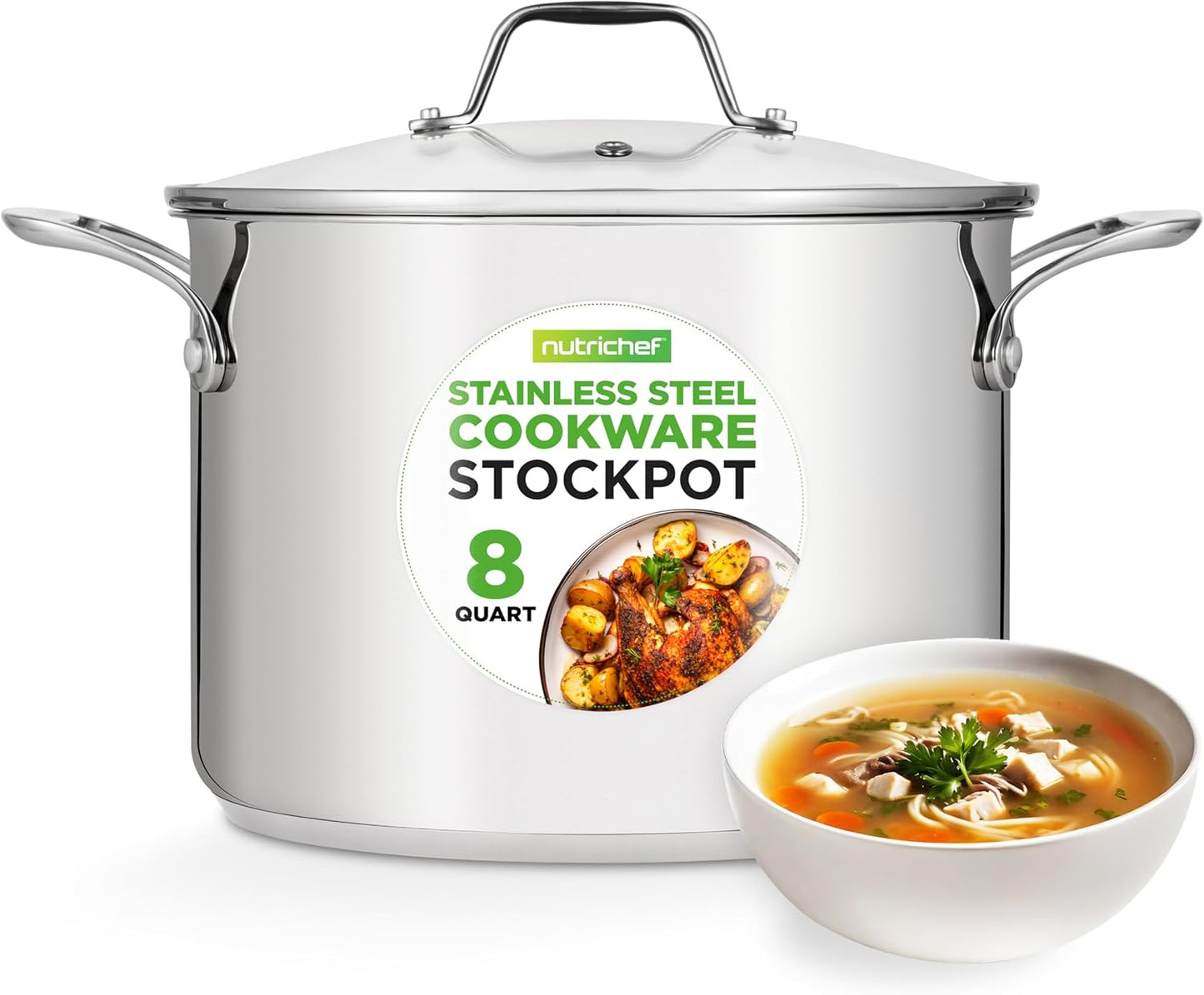NutriChef 8-Quart Stainless Steel Stock Pot for All Cooking Needs