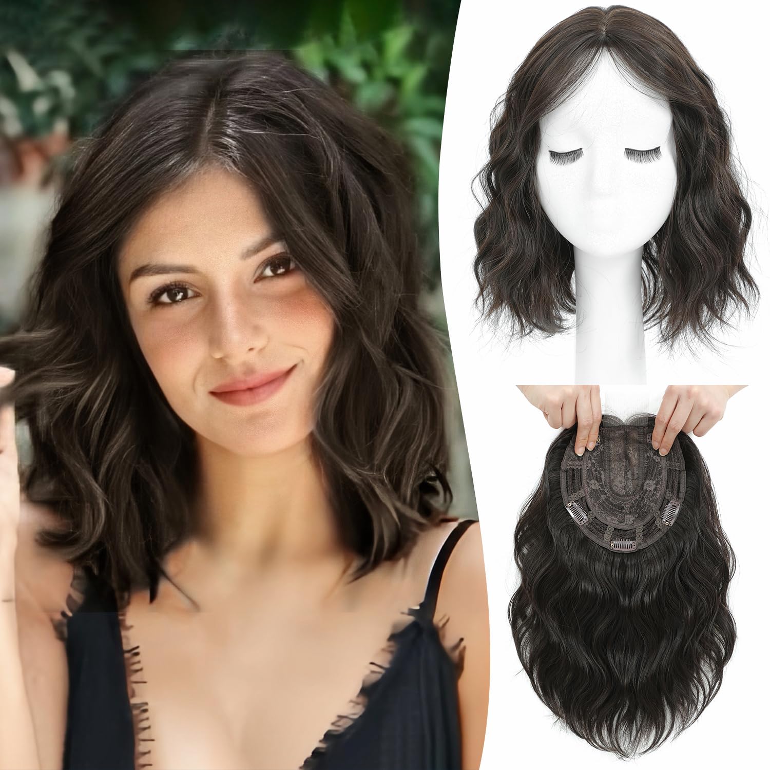 11 Inch Short Wavy Hair Topper for Women with Thinning Hair