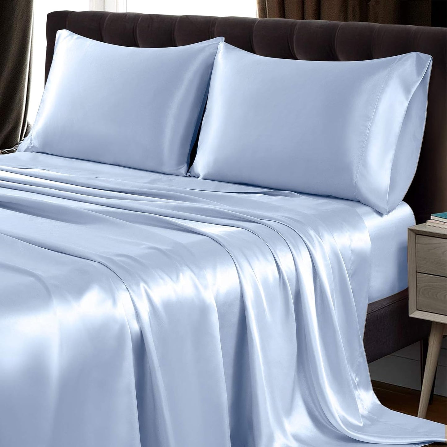 SiinvdaBZX Extra Deep Pocket Satin Sheet Set for Queen Beds