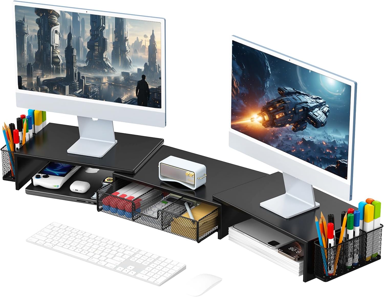 Gianotter Dual Monitor Stand with Drawer - Organize Efficiently!