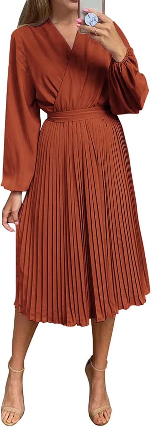 PRETTYGARDEN Women's Spring Midi Dress with Puff Sleeves