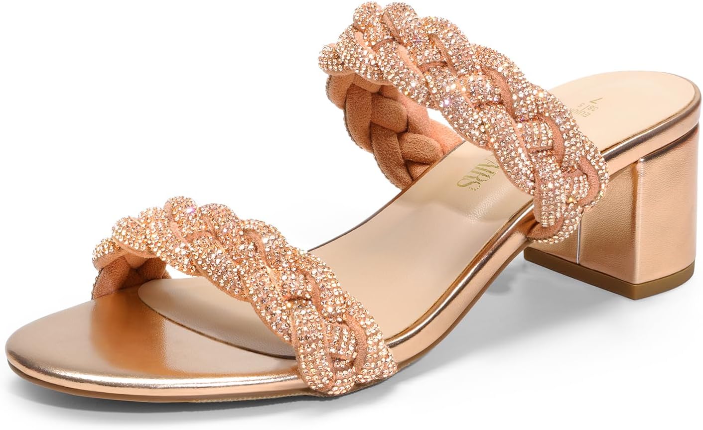 DREAM PAIRS Women's Two Braided Strap Low Heels for Comfort