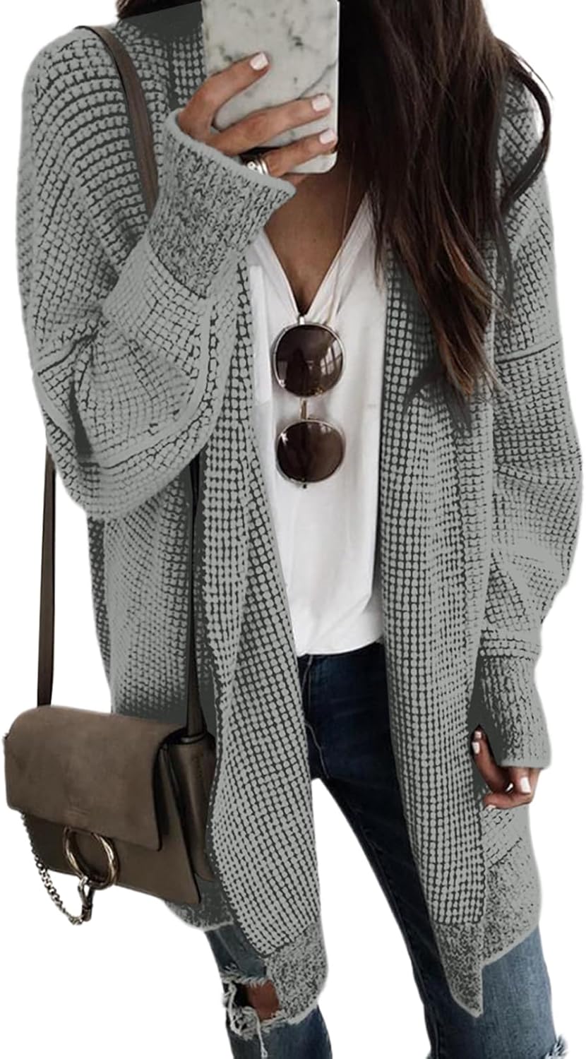 Oversized Checkered Chunky Knit Cardigan Sweater for Women
