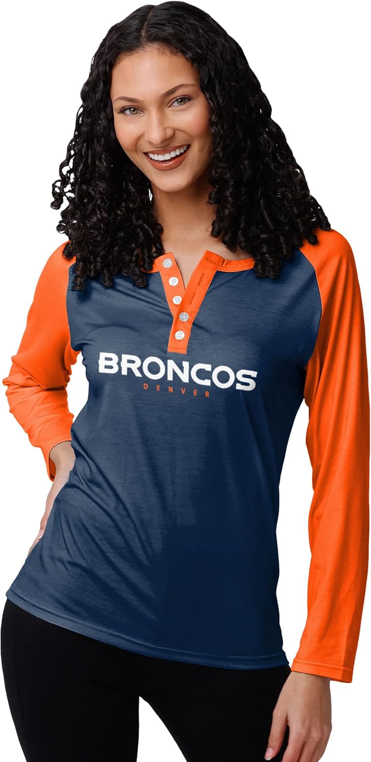 FOCO Women's NFL Team Logo Long Sleeve Henley Fashion Shirt