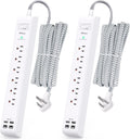 2 Pack Extension Cord 10ft Power Strip with USB-C - Compact Surge