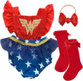 baby Girl superhero Halloween Costume romper with socks and bow - Cute