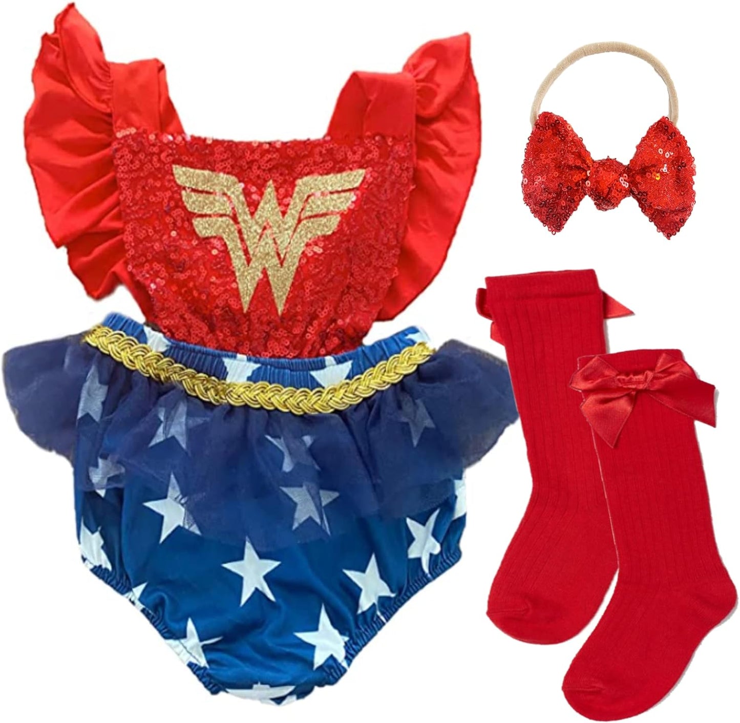 Baby Girl Superhero Halloween Costume with Bow and Socks