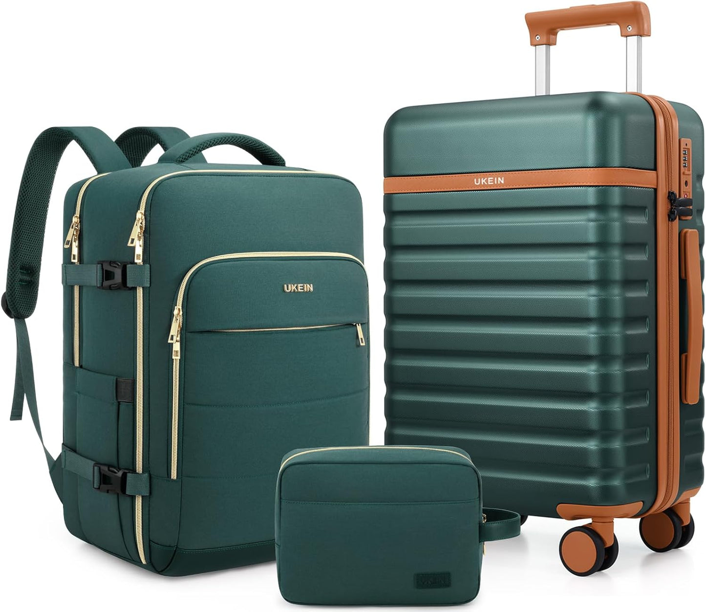 Durable 3 Piece Luggage Set with Carry On and Travel Backpack