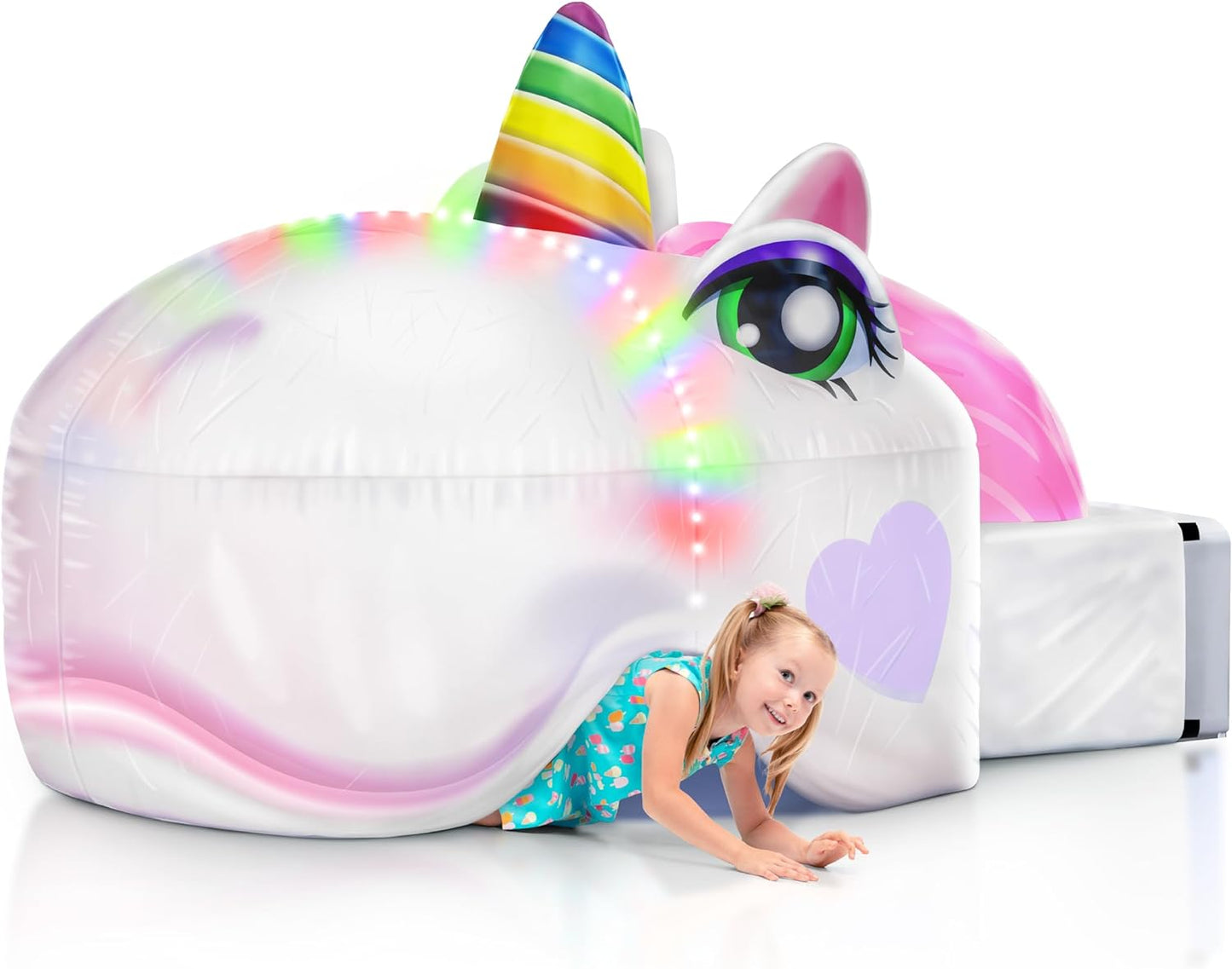Inflatable Light-Up Unicorn Tent - Easy Setup, Ages 4-6 - Fun Fort Building
