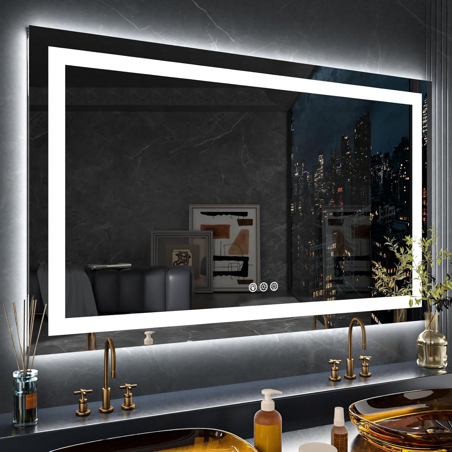 RGB LED Bathroom Mirror with Lights, Anti-Fog, Dimmable Features