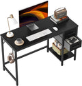 47 in Small Home Office Desk with 2 Drawers - Modern Black