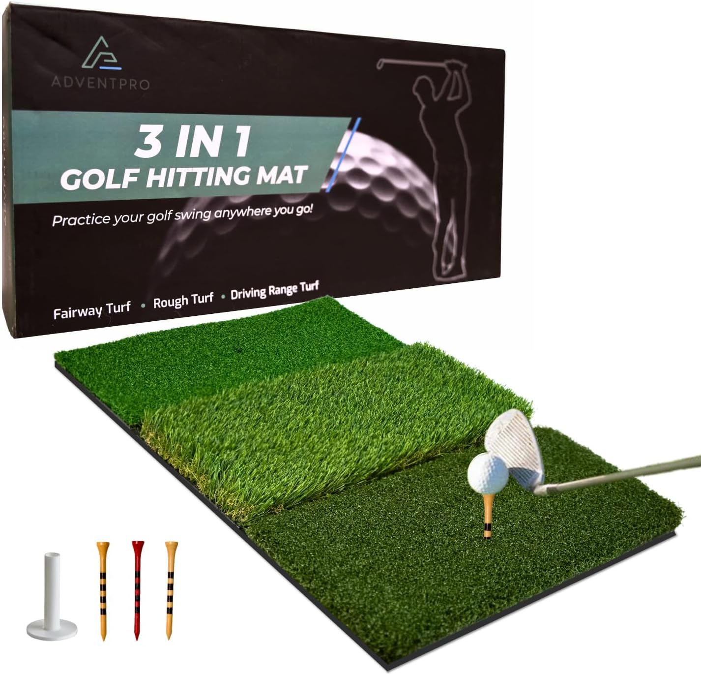 Ultimate Golf Practice Mat - Triple Turf Options - Indoors & Outdoors