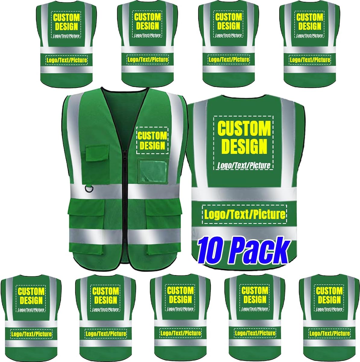 High Visibility Reflective Safety Vest 10 Pack with Pockets