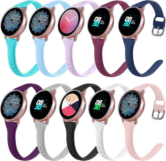 10 Pack Slim Bands for Galaxy Watches - Adjustable Silicone Straps by EnoYoo