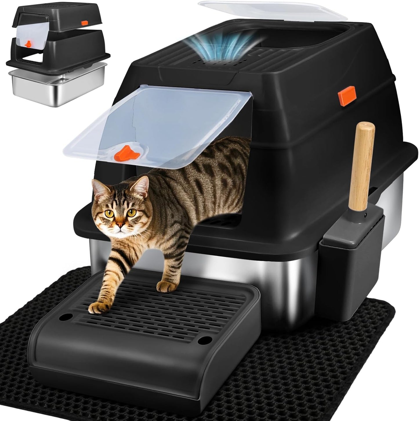 SZEE Stainless Steel Litter Box with Odor Control & Accessories