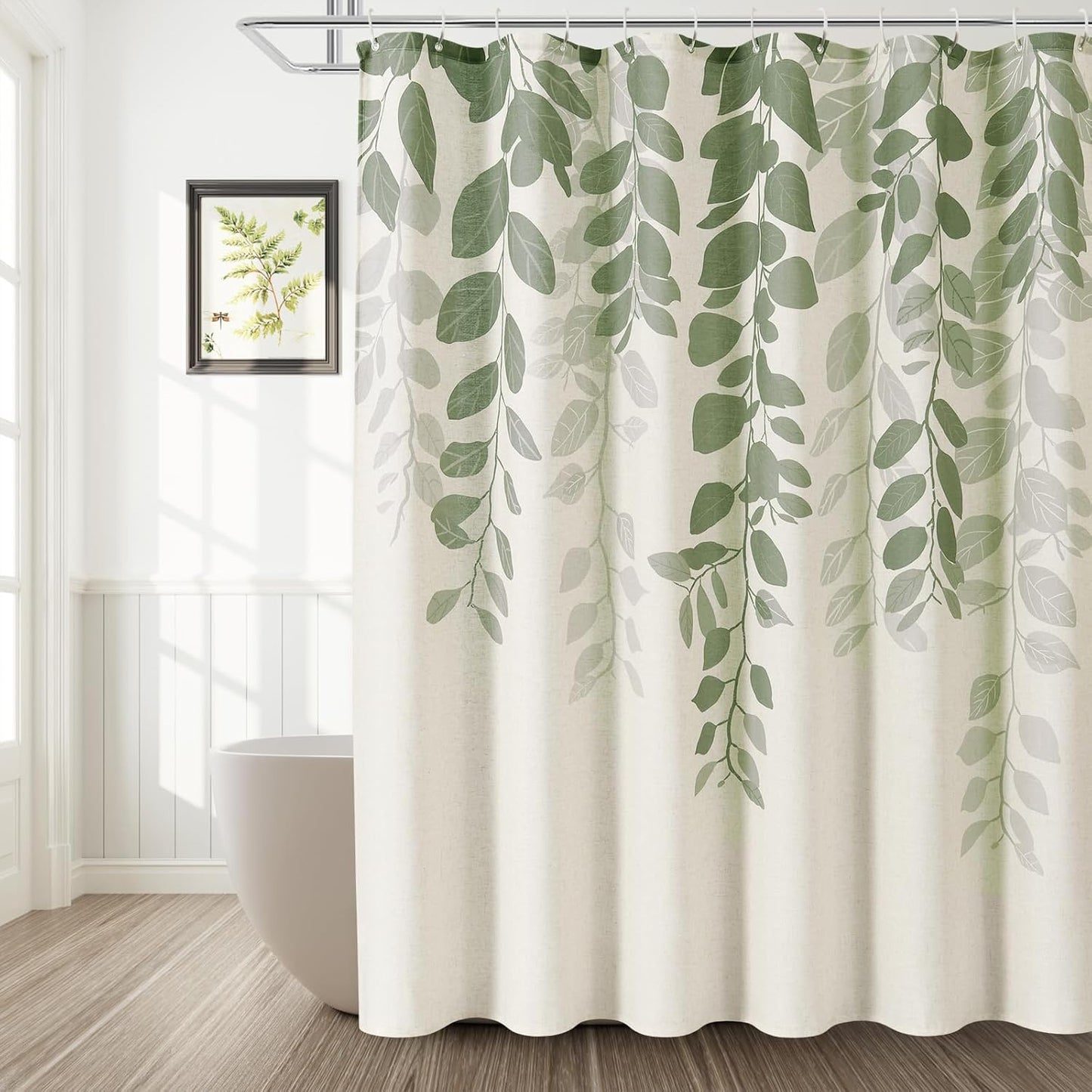 BOODII Sage Green Eucalyptus Leaves Shower Curtain Set for Bath
