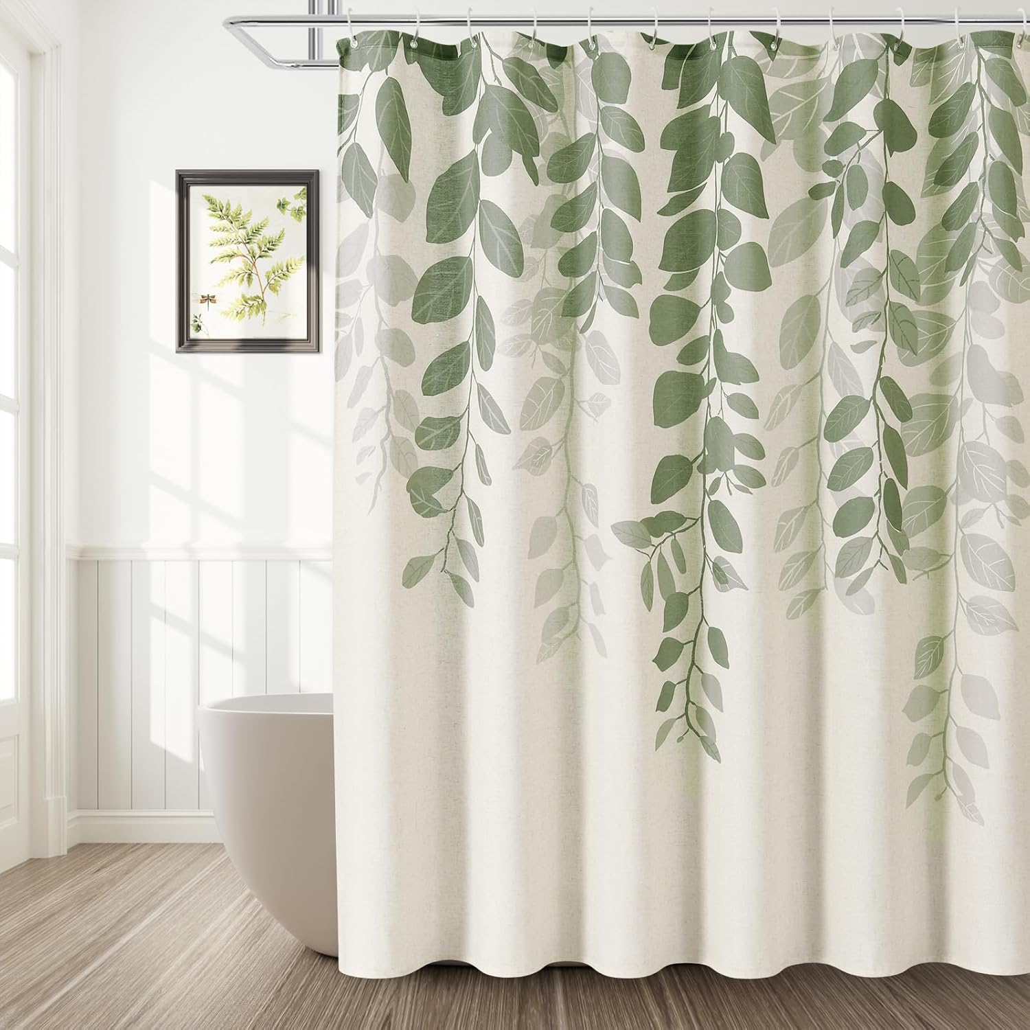 BOODII Sage Green Eucalyptus Leaves Shower Curtain Set for Bath