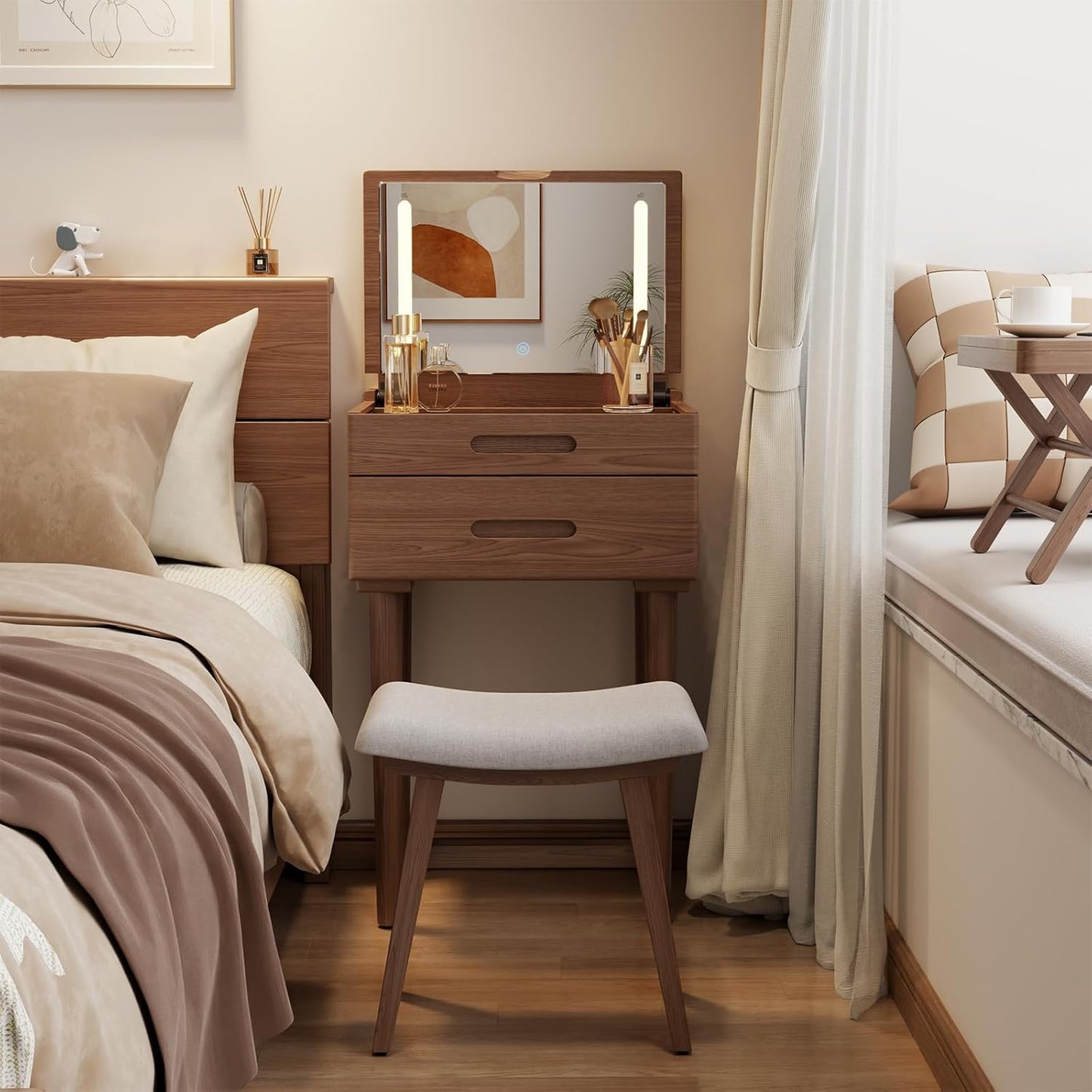 Compact Vanity Desk with Adjustable Lights - Muwuele