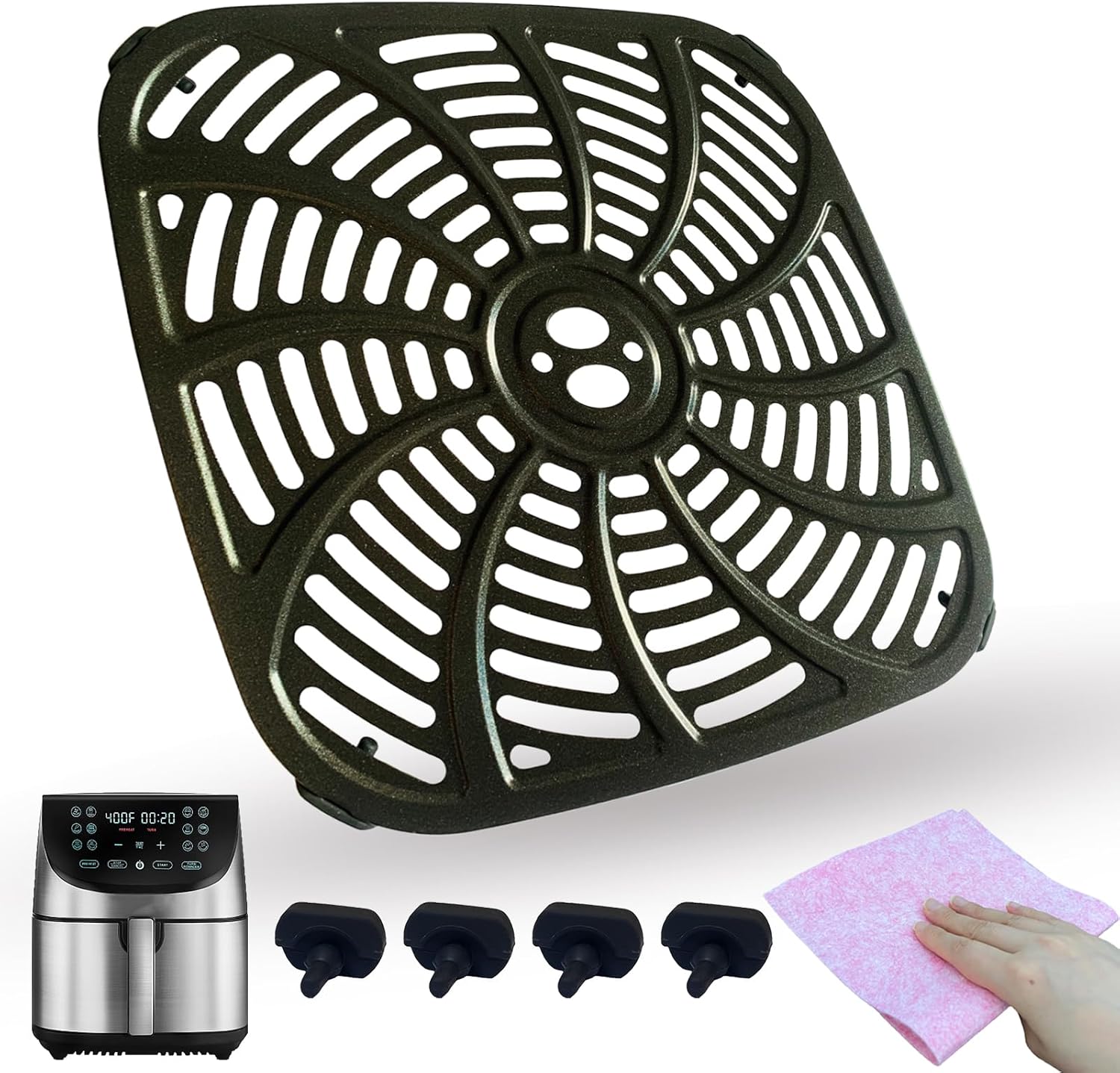 Gourmia GAF856 Air Fryer Grill Pan - Upgraded Nonstick Insert