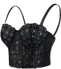 Natural Reigning Lace Rhinestone Bustier Crop Top for Women