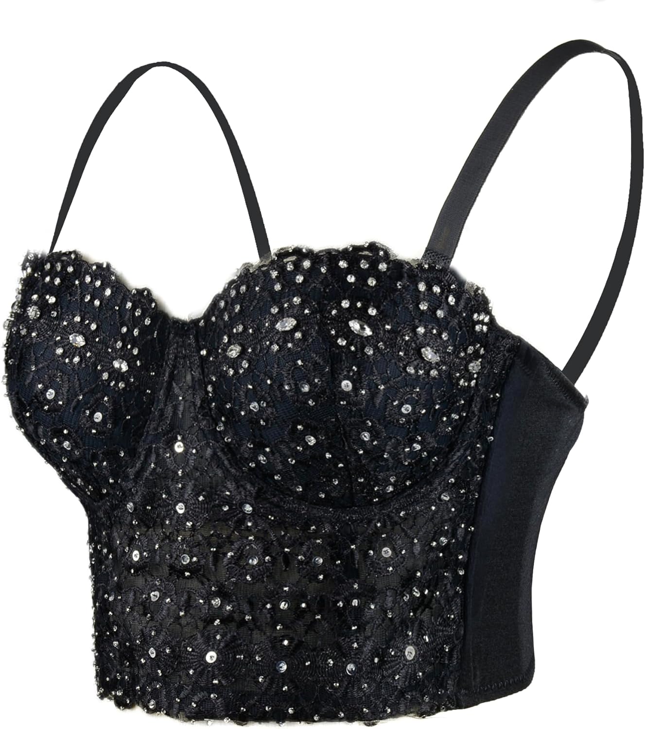 Natural Reigning Lace Rhinestone Bustier Crop Top for Women