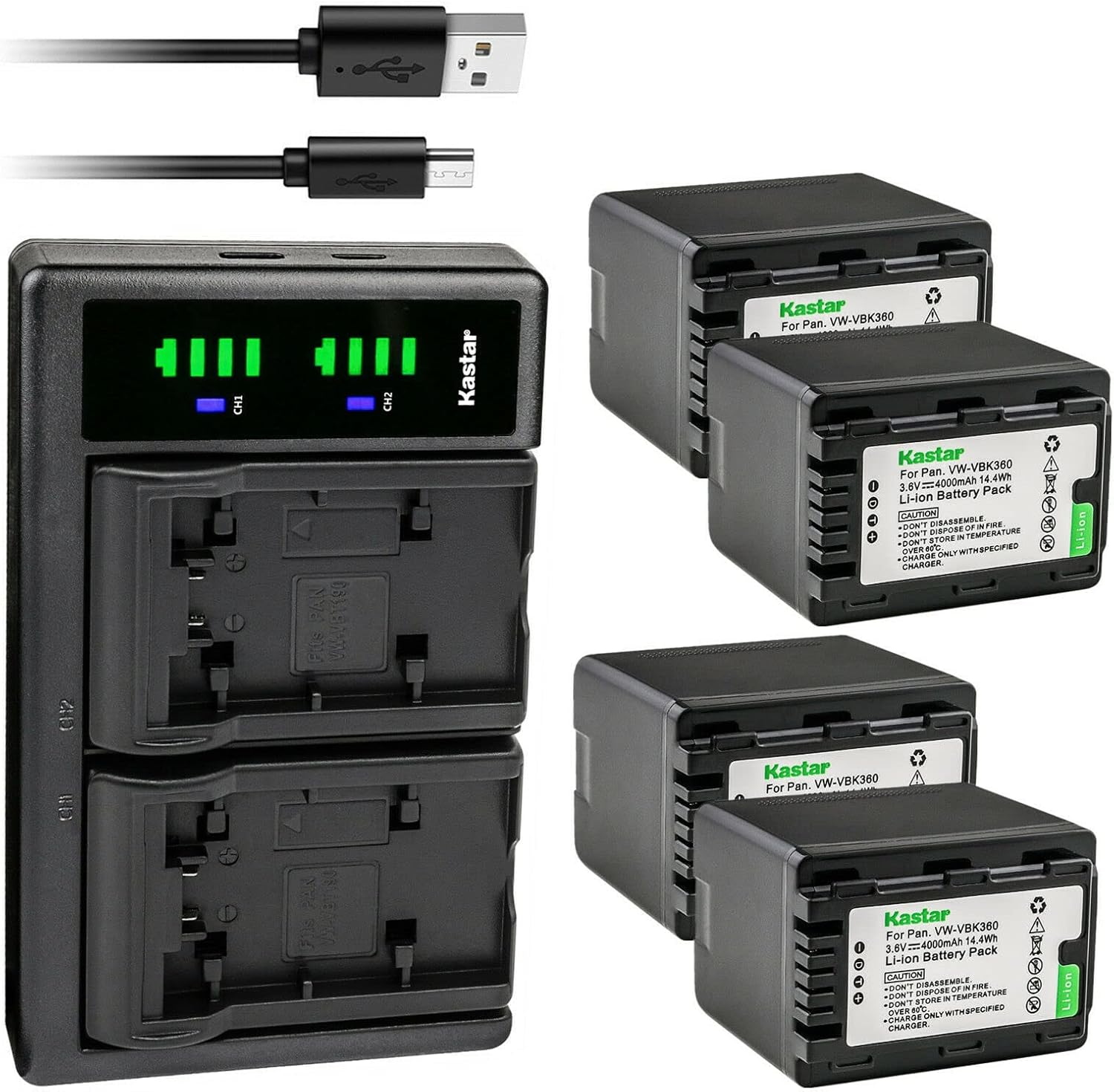 Kastar 4-Pack VW-VBK360 Battery Replacement for Panasonic Cameras