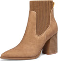 Women's Chunky Stacked Heel Sock Booties - Pointed Toe Black
