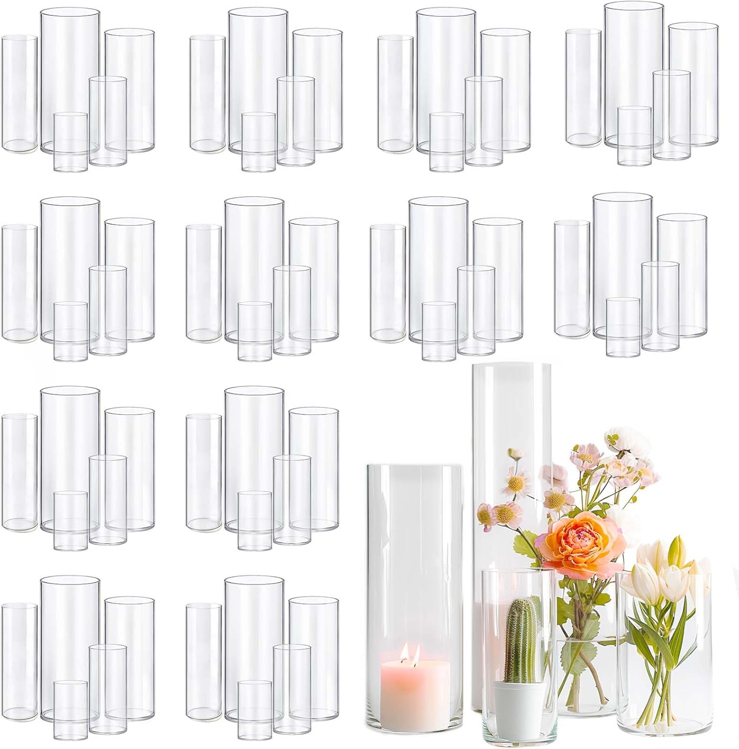 60pcs Glass Vase Cylinder Vases for Elegant Home Decor Centerpieces