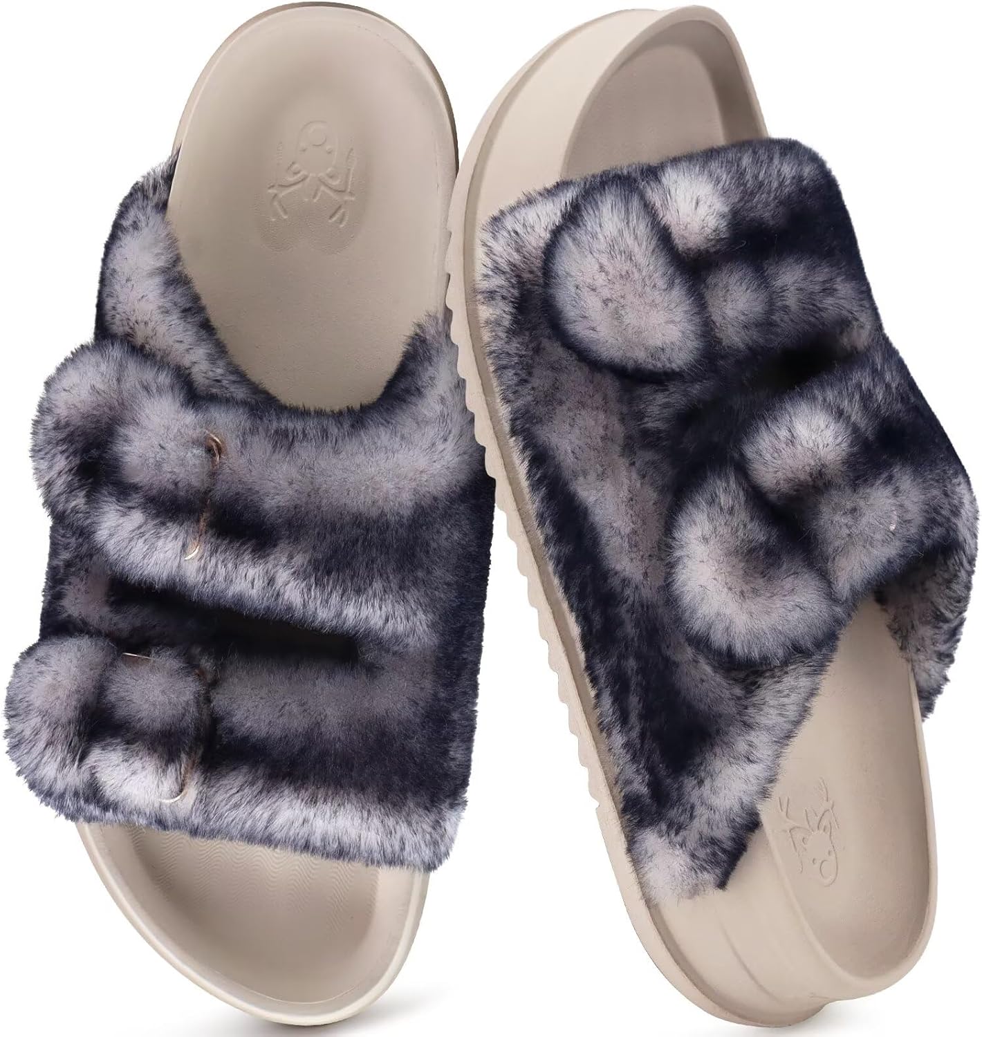 KuaiLu Women's Fluff Slippers with Arch Support for Comfort