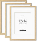 12x16 Frame with Mat for 8.5x11 Photos - Solid Oak 3-Pack