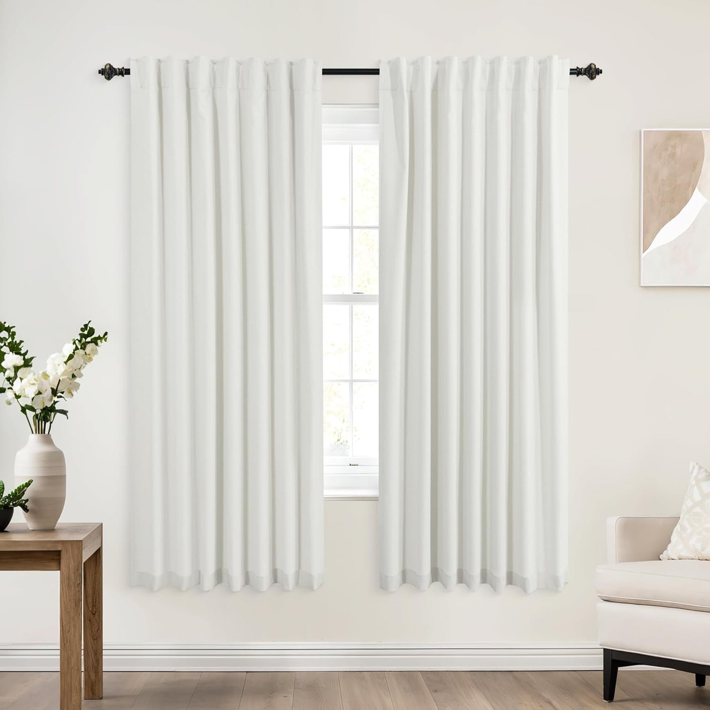 KOUFALL 52x72 Inches Long Ivory Back Tab Linen Blackout Curtains