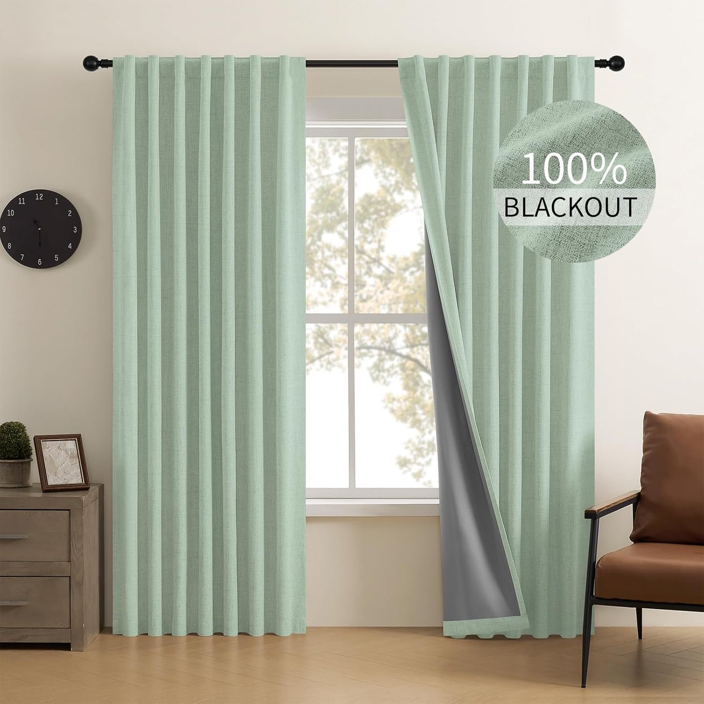 CUCRAF Linen 100% Blackout Curtains for Living Room & Bedroom
