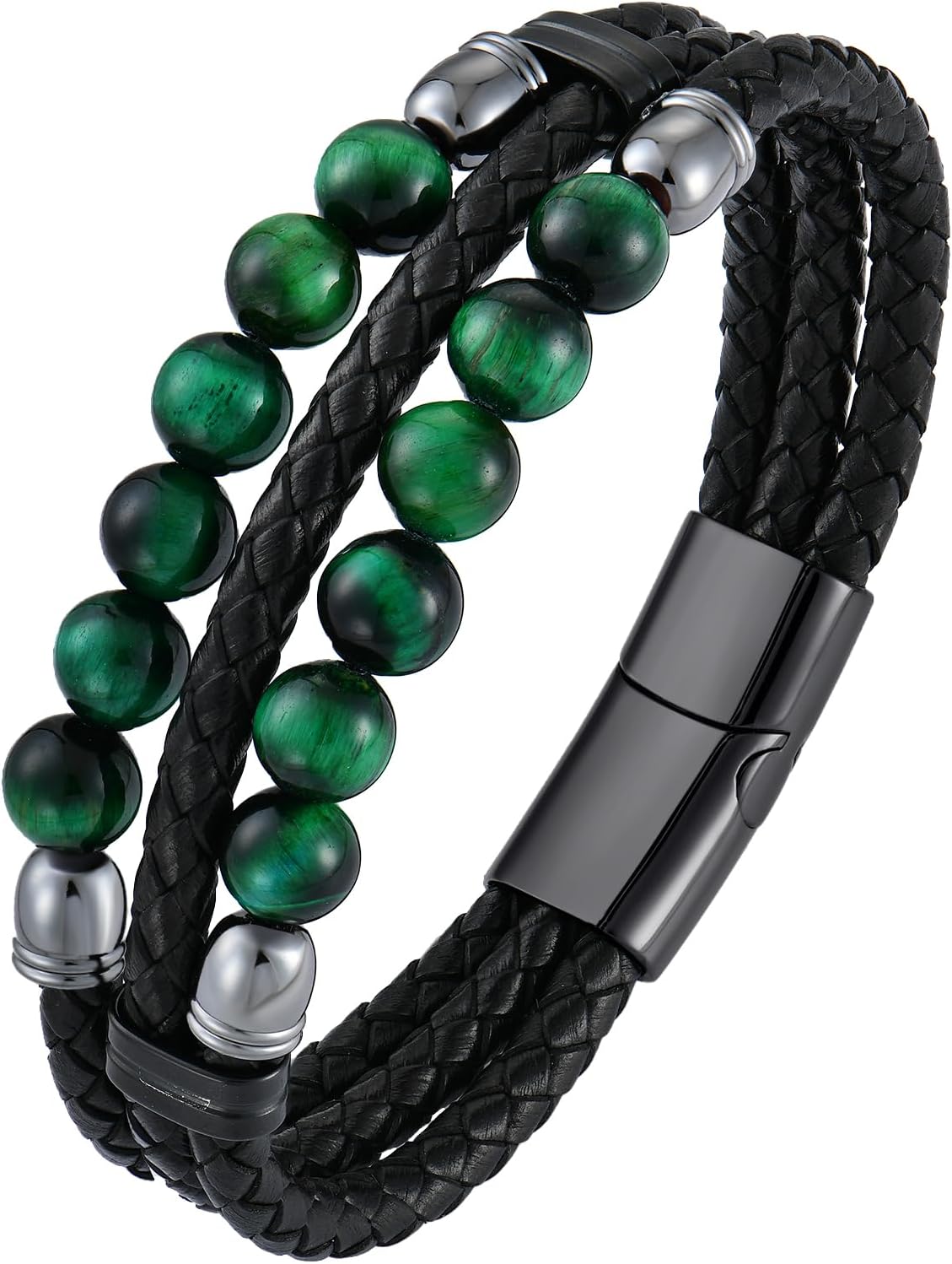 Tiger Eye Bead Braided Leather Bracelet