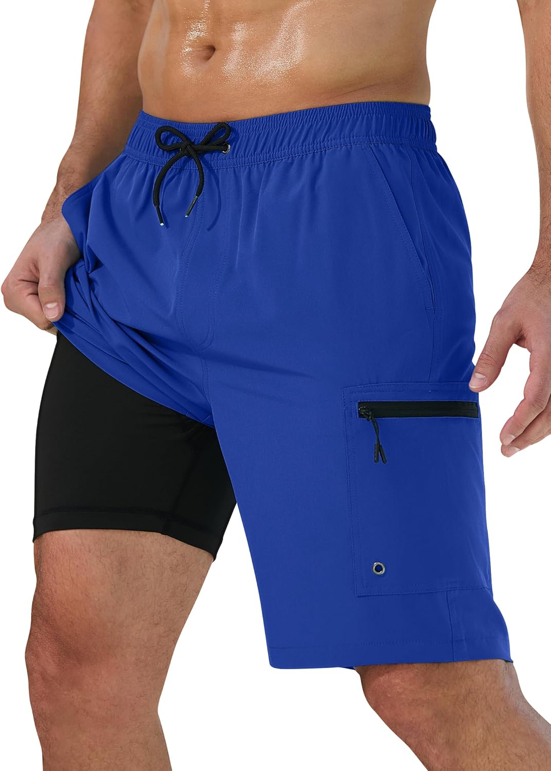 Mens Swim Trunks with Compression Liner and Zipper Pockets
