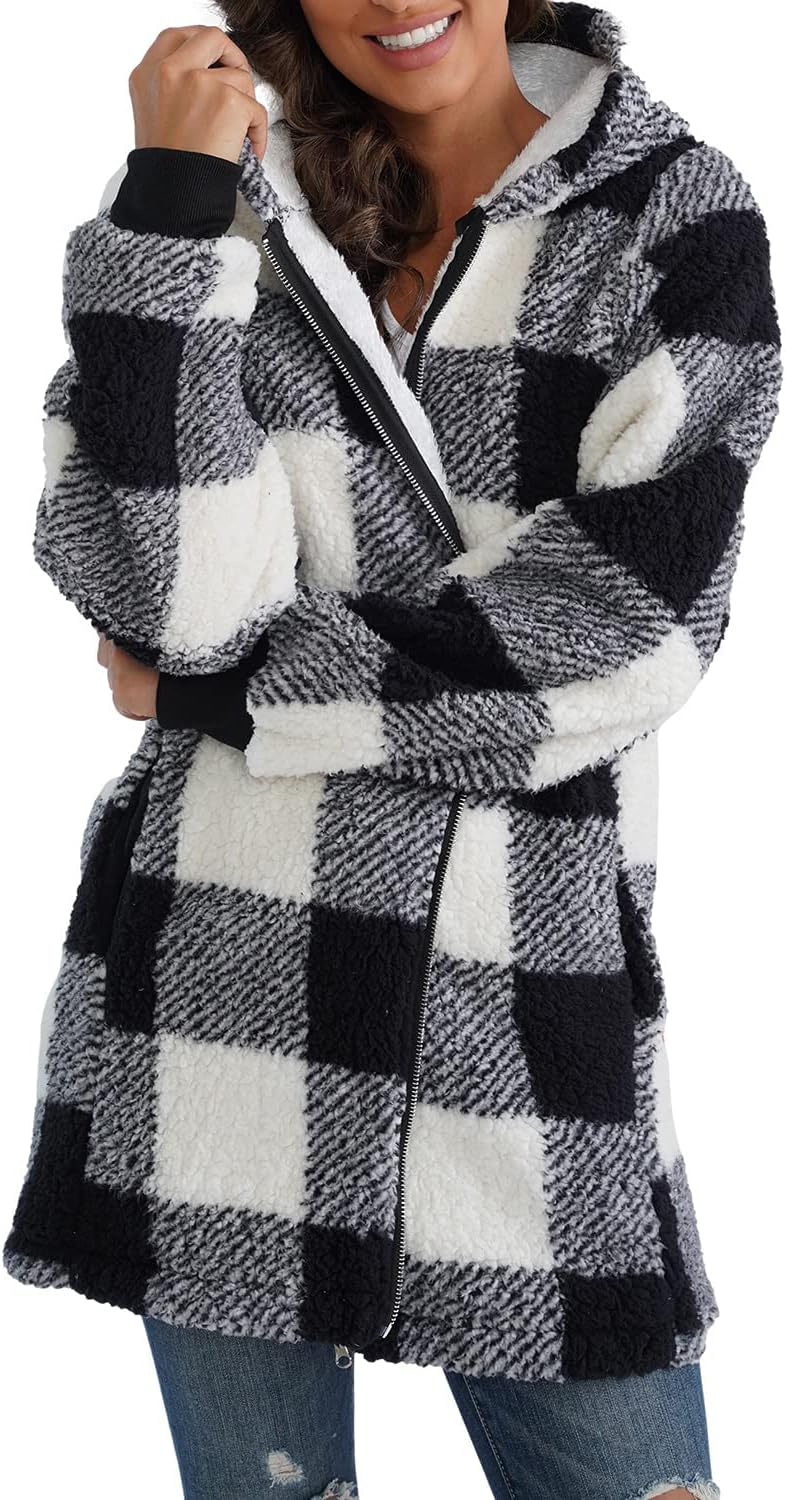 ReachMe Womens Fleece Zip Up Jacket Cozy Oversized Hoodie