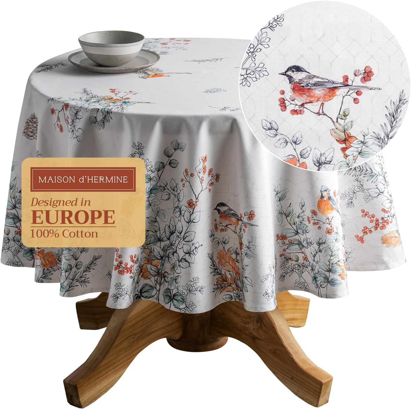 Maison d' Hermine 69 Inch Round Cotton Tablecloth for All Occasions