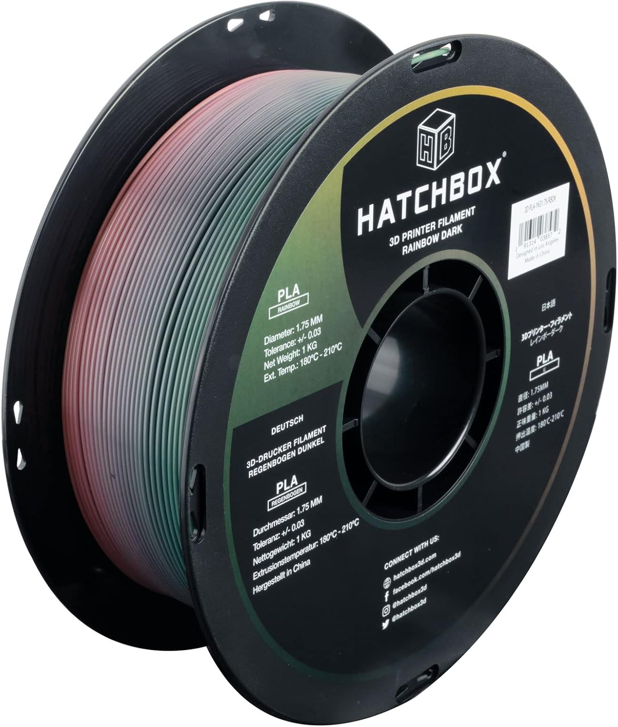 Multicolored Dark Rainbow PLA 3D Printer Filament for Creativity