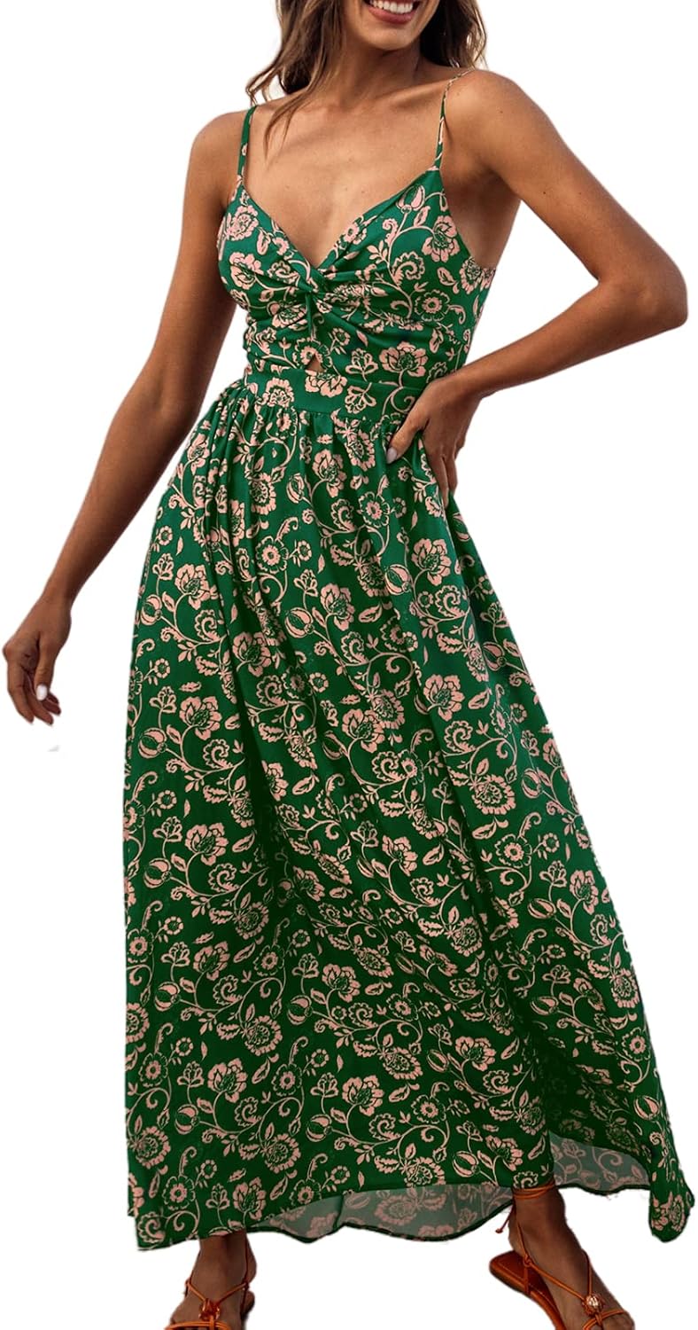 CUPSHE Women's Maxi Dress Floral Print Twisted V Neck Sleeveless