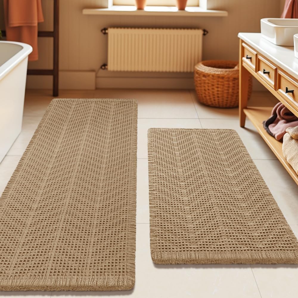 Waffle Bath Mat Set 2 Piece for Modern Bathroom Decor