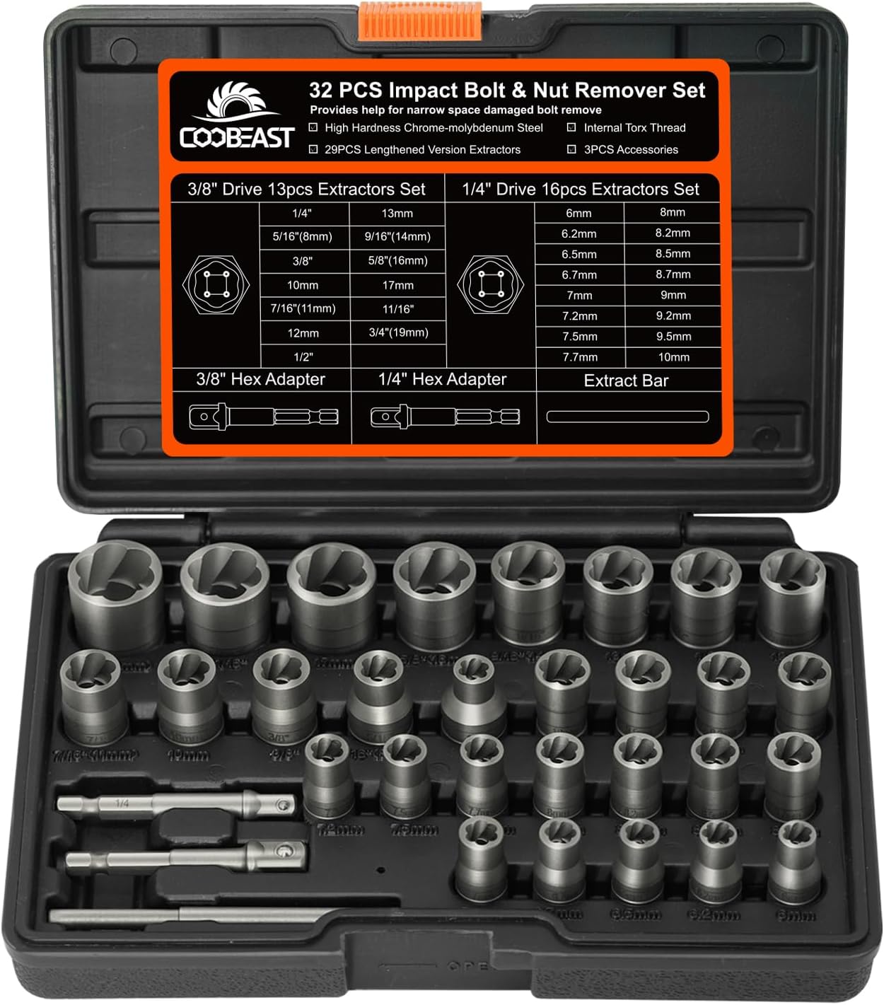Bolt Extractor Kit for Stripped and Damaged Bolts and Nuts