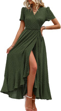 Women's Summer Maxi Dress Wrap Floral V Neck - Flowy Boho Style