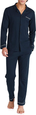 Mens Cotton Notched Collar Pajamas Set - Soft Long Sleeve Sleepwear
