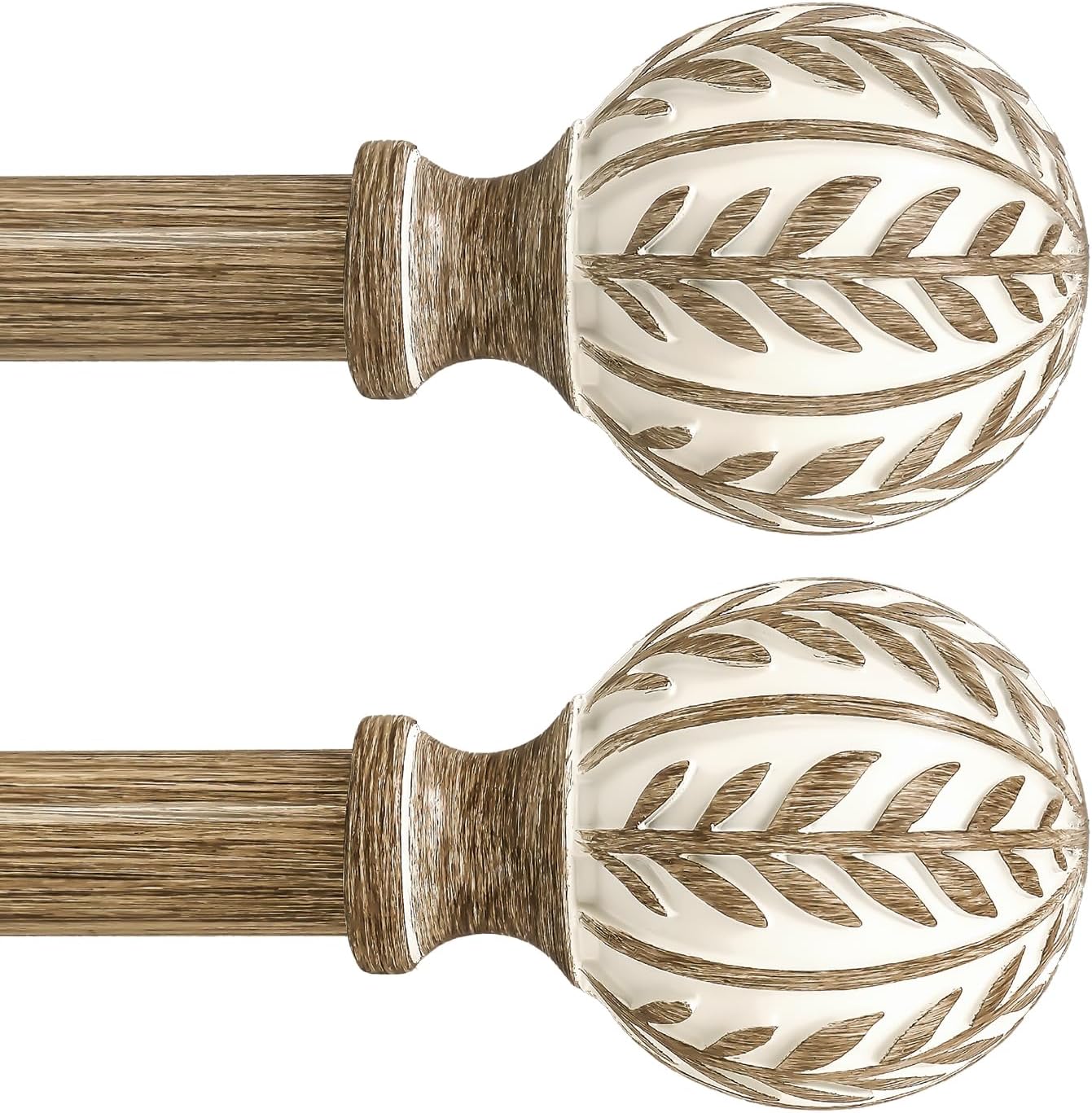 Boho Wood Curtain Rods Set for Windows 48 to 84 inch, Heavy Duty