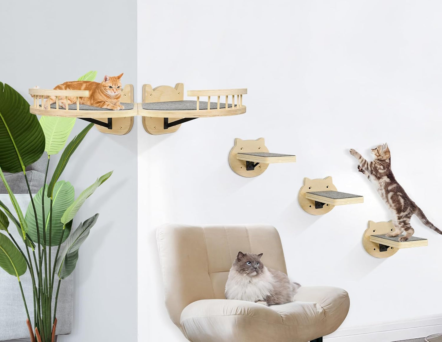 Cat Wall Shelves with Steps and Scratch Post for Indoor Cats
