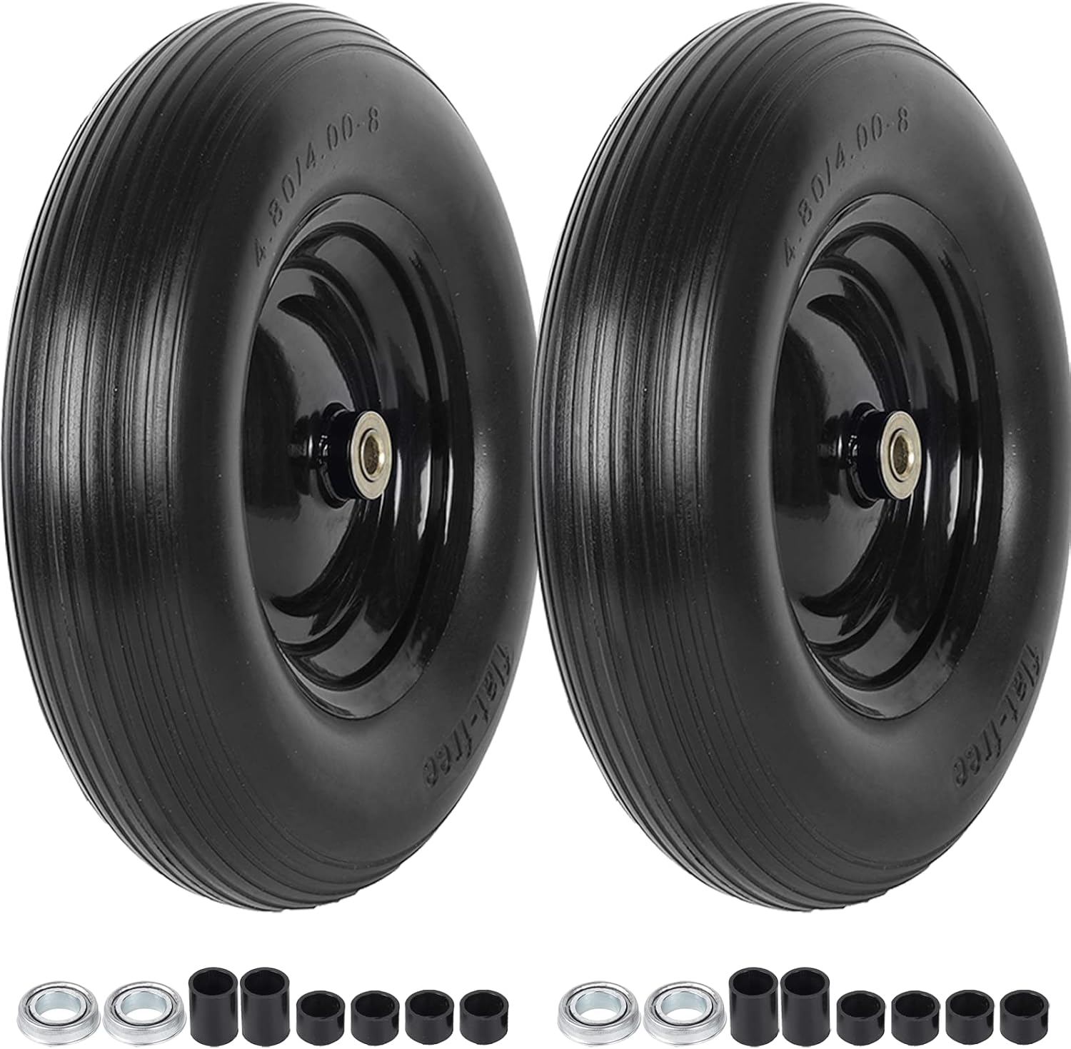 Flat Free Solid Wheelbarrow Tires 4.80/4.00-8 with Adapter Kit
