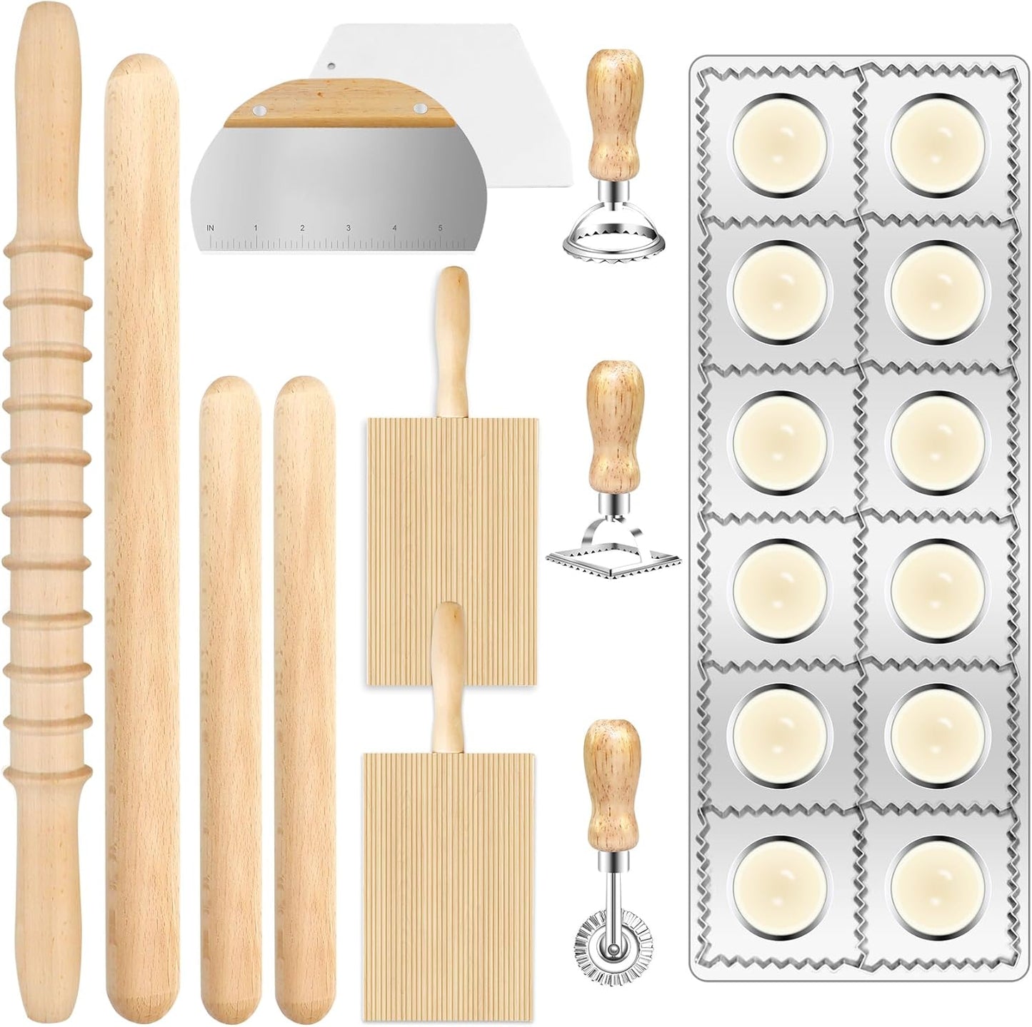 12-Piece Wooden Pasta Making Set by MACIFECI
