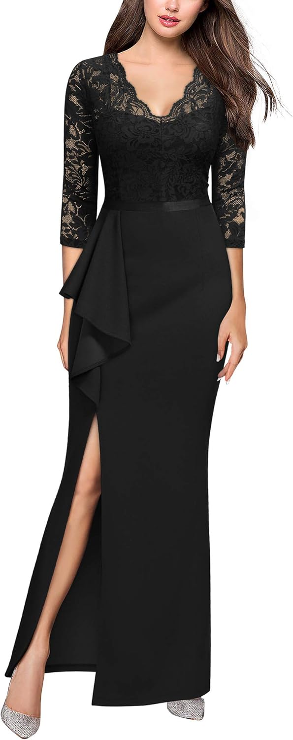 MISSMAY Women's Vintage Floral Lace Ruffle Evening Dress