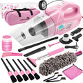 Pink Car Cleaning Kit 21PCS - 4-in-1 Handheld Vacuum & Detailing Set