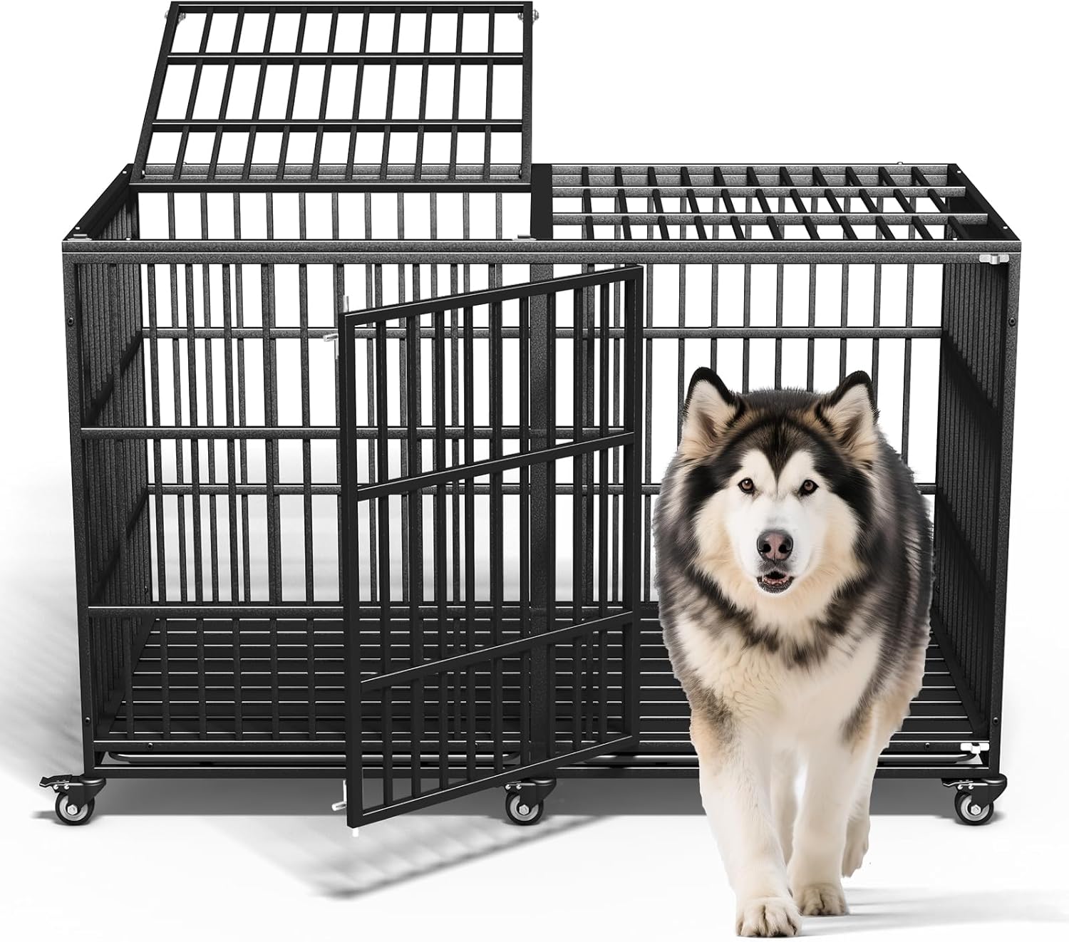 64in Heavy Duty Dog Crate for Extra Large Breeds with Wheels